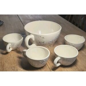 Vtg HOLLAND MOLD  Ceramic 4 Cups 1 Bowl Snacks Serving  Soup Party Chips Pretzel